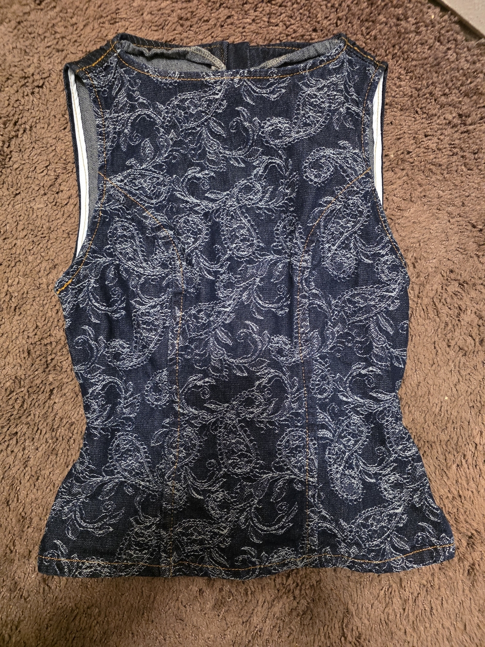 SHEIN Navy Paisley-Embroidered Sleeveless Denim Top